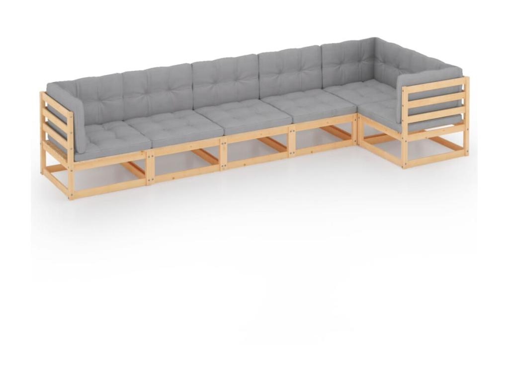 6-piece garden furniture set with cushions, solid pine wood, 22