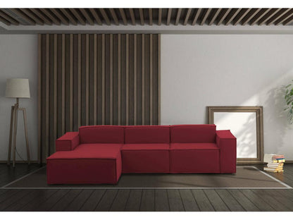 Fixed sofa, modular 3-seater sofa with left-hand peninsula, Made in Italy, Modern fabric sofa, 300x170x70 cm, Red