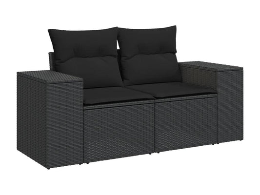 6-piece garden furniture set with cushions, black woven resin