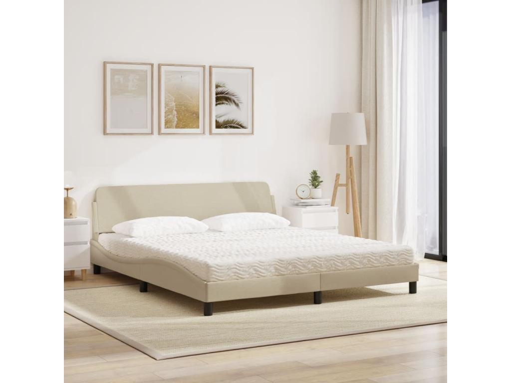 Bed with cream mattress 180x200 cm fabric