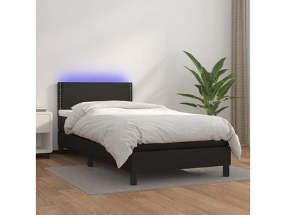 Upholstered bed base with mattress and LED lighting, black, 80x200 cm, faux leather