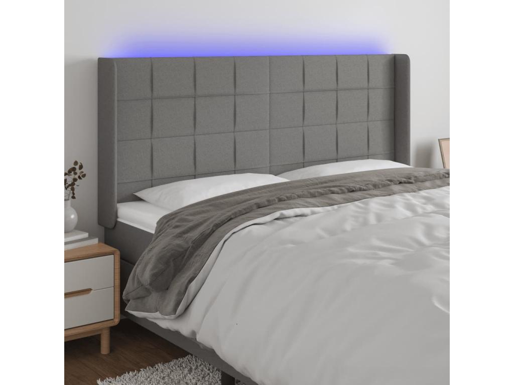 Dark Grey LED Headboard 163x16x118/128 cm Fabric