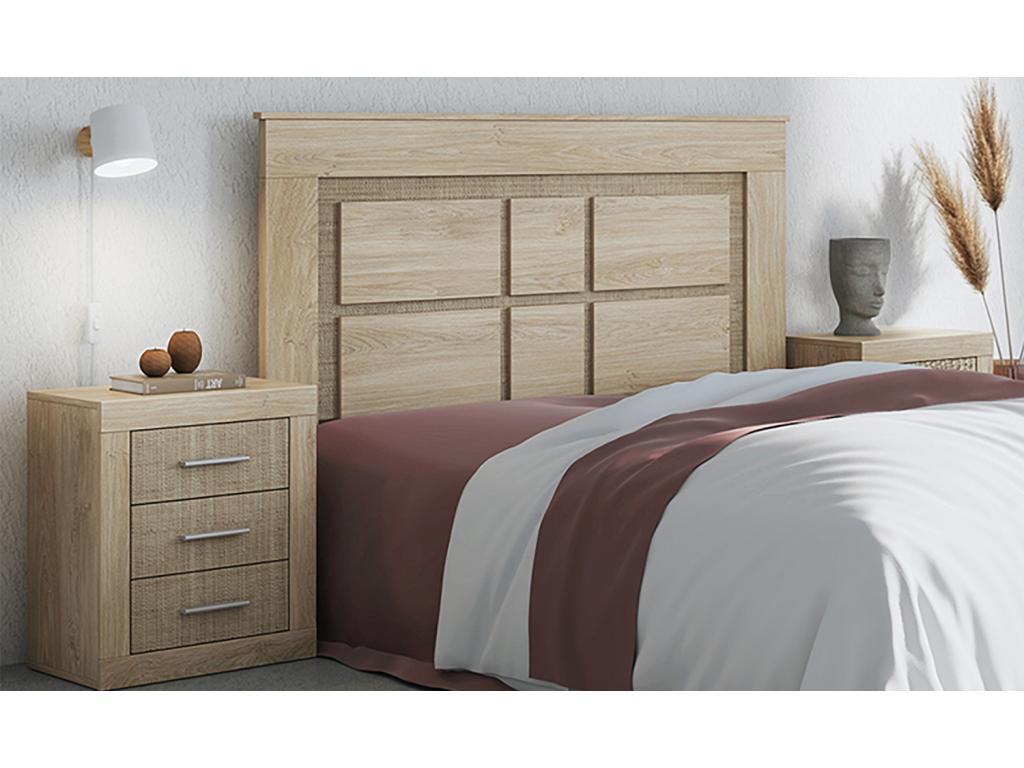 Headboard with oak-effect textile legs - Length 160 x Depth 3.8 x Height 120 cm