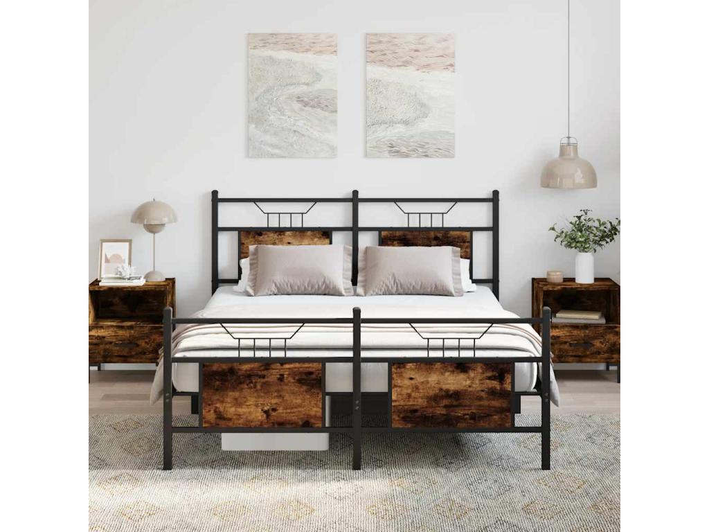 Bed frame without mattress, smoked oak, 140x200 cm, engineered wood