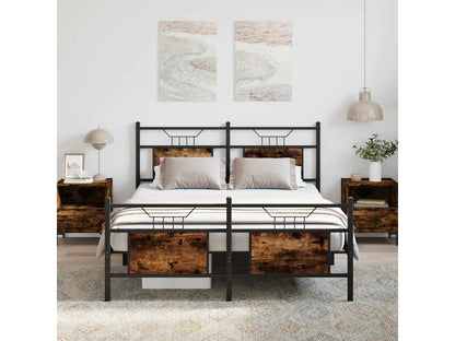 Bed frame without mattress, smoked oak, 140x200 cm, engineered wood