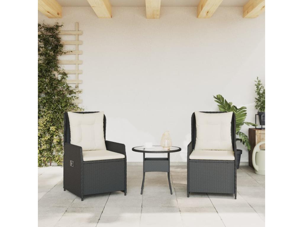 Set of 2 reclining garden chairs, black woven resin