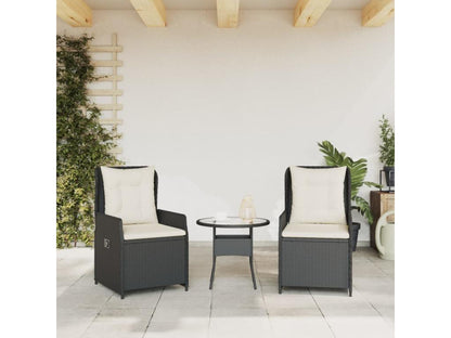 Set of 2 reclining garden chairs, black woven resin