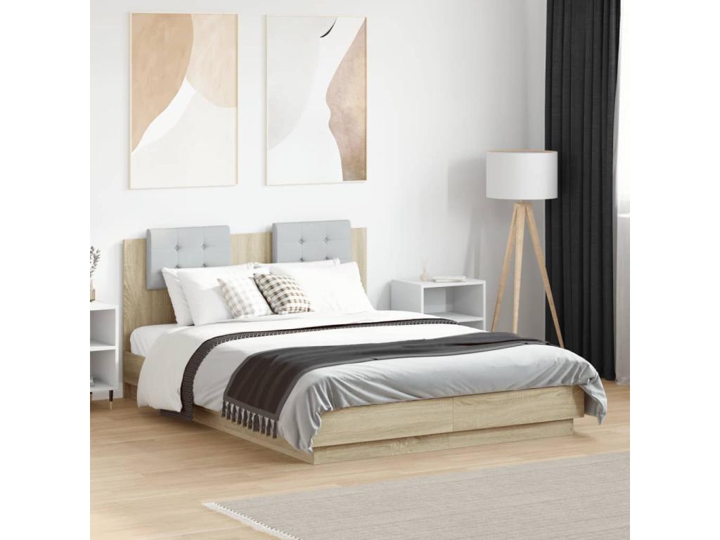 Bed frame, headboard and Dekonaoères LED oak 140x190