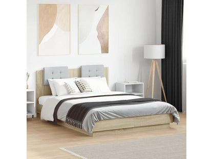 Bed frame, headboard and Dekonaoères LED oak 140x190