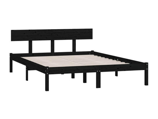 Black solid pine wood bed 140x200