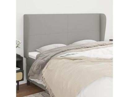 Headboard with wings, light grey, 203x23x118/128 cm, fabric