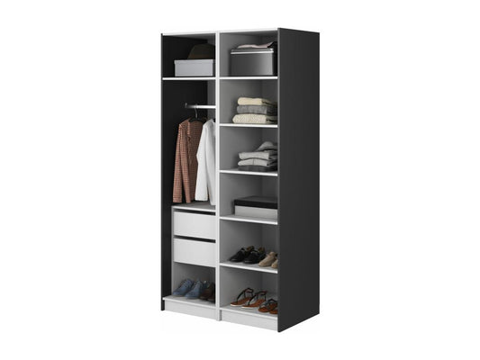 2-door wardrobe with hanging rail and drawers - 100 cm - black -