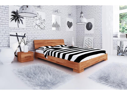 Low bed with headboard in natural oiled beech heartwood 160x200