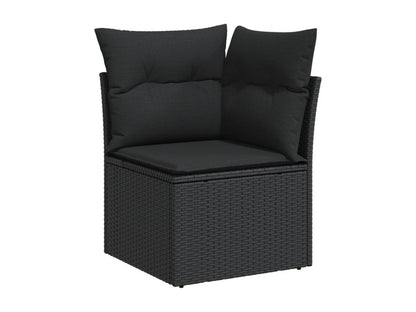 7-piece garden furniture set with cushions, black woven resin