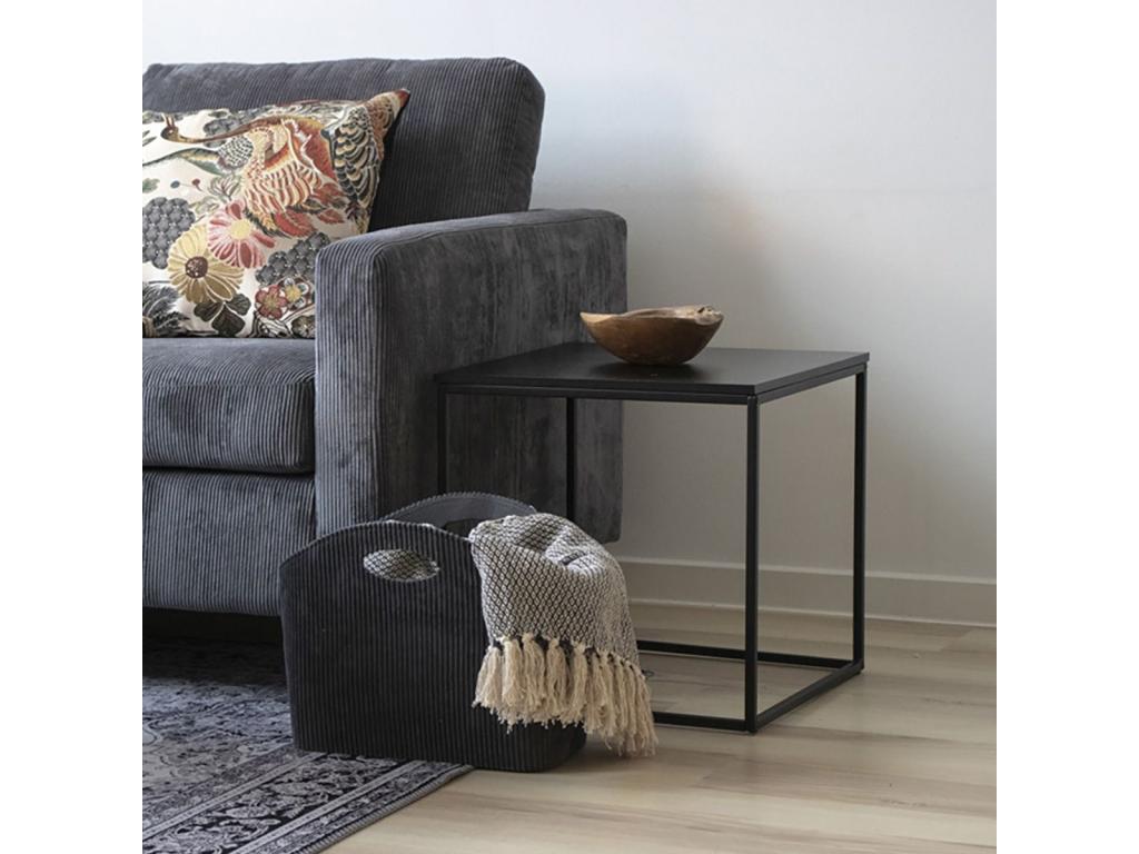 Square End Table in Steel and Black Wood Finish