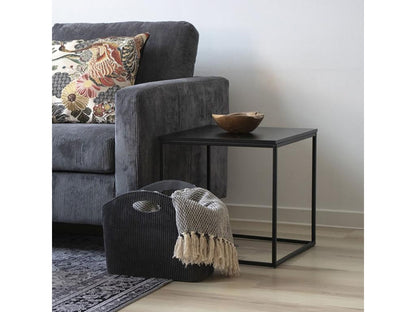 Square End Table in Steel and Black Wood Finish