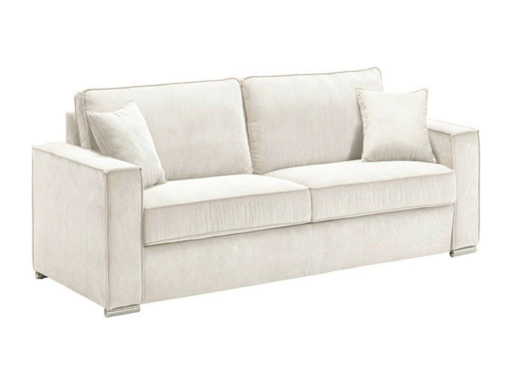 Fixed corduroy sofa with 2 cushions, white - 1-seater armchair