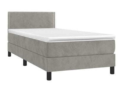 Upholstered bed base and mattress with LED lighting, light grey, 90x190cm, velvet