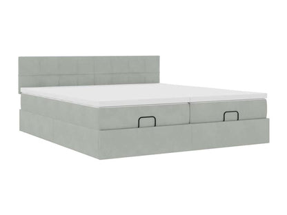 Light grey velvet bed frame and mattress 160x200cm