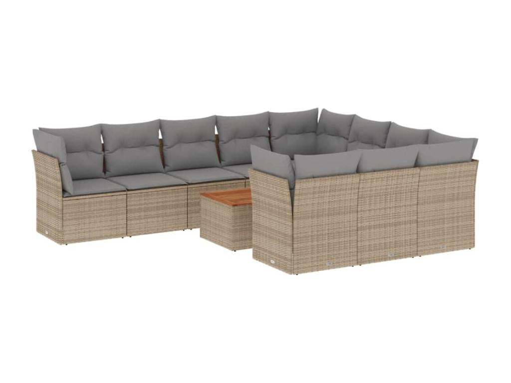 11-piece garden furniture set and cushions, meDekonao beige woven resin