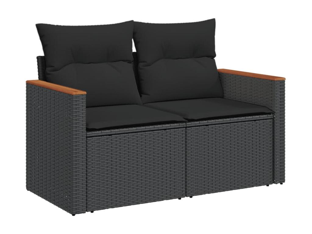 7-piece garden furniture set with cushions, black woven resin