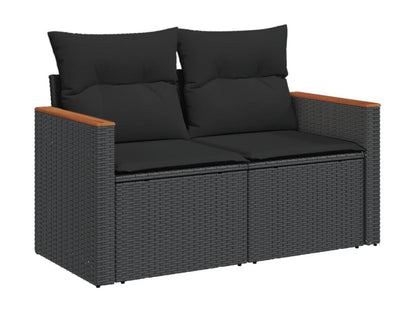 7-piece garden furniture set with cushions, black woven resin