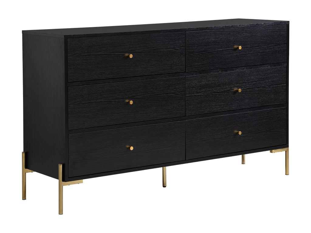 6-drawer chest - MDF and metal - Black and gold -