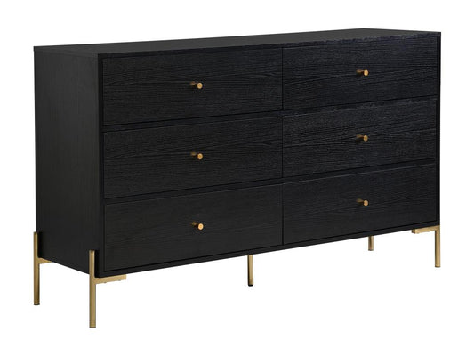 6-drawer chest - MDF and metal - Black and gold -
