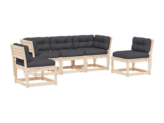 5-piece garden furniture set with cushions, solid pine wood