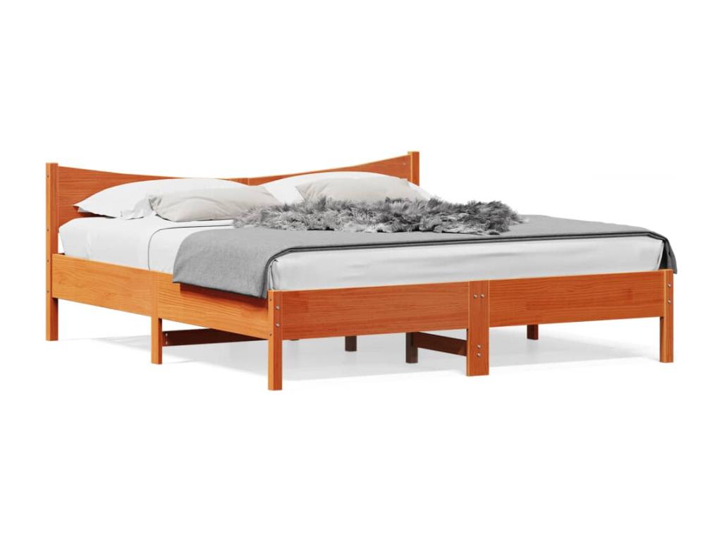 Brown bed frame and headboard 180x200 pine wood