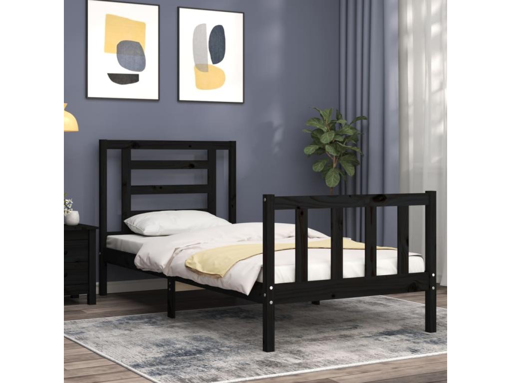 Black bed frame and headboard 100x200 solid wood