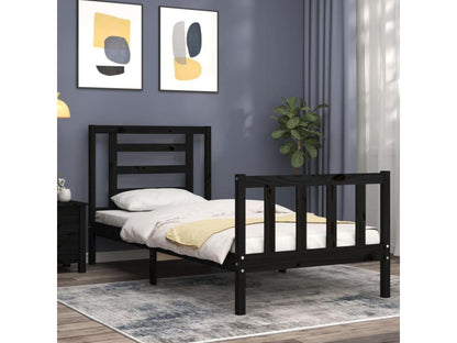 Black bed frame and headboard 100x200 solid wood