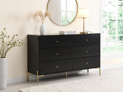 6-drawer chest - MDF and metal - Black and gold -