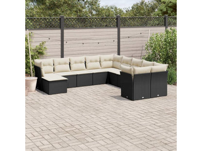 11-piece garden furniture set with cushions, black woven resin