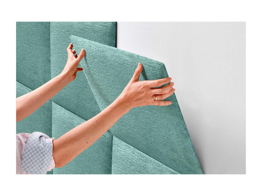 Upholstered Headboard in Eco-Friendly Wool, Composed of Interchangeable Self-Adhesive Panels, Luxury Bedroom Upholstered Headboard in Aqua Green, 120 cm
