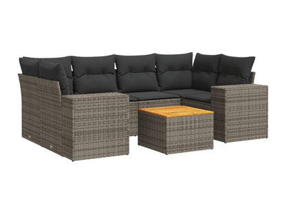 7-piece garden furniture set with cushions, grey woven resin