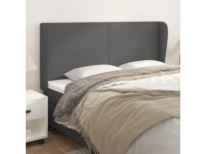 Headboard with wings, Grey, 183x23x118/128 cm, Faux Leather