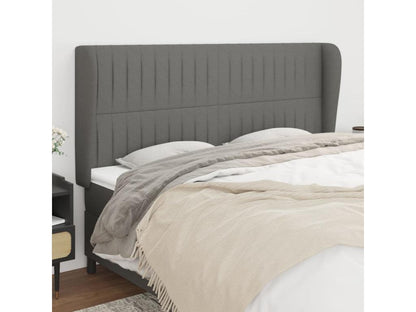 Headboard with wings, Dark Grey, 203x23x118/128 cm, Fabric