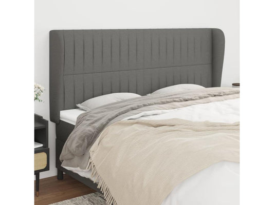 Headboard with wings, Dark Grey, 203x23x118/128 cm, Fabric
