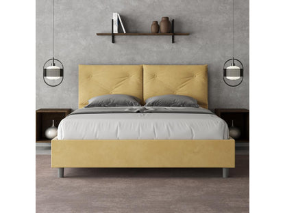 Bed with upholstered slatted base 160x200 ochre microfiber