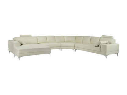 Large panoramic left-hand corner sofa in ivory leather, Dekonaoérieur Donatello II