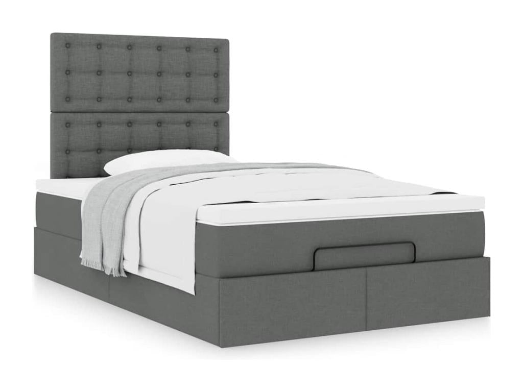 Bed frame with dark grey mattress 120x190 cm fabric