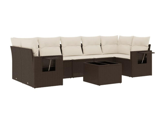 8-piece garden furniture set with brown resin wicker cushions