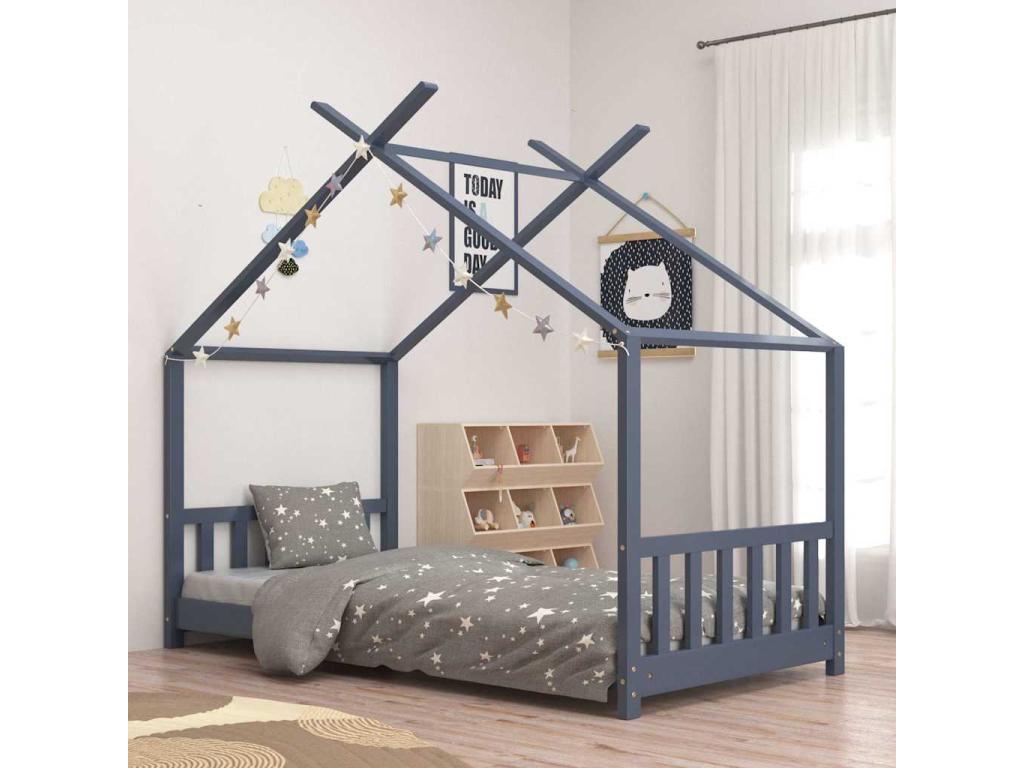 Children's bed frame, grey, solid pine wood, 80x160 cm
