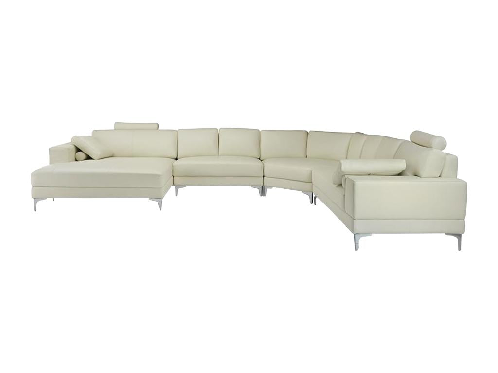 Large panoramic left-hand corner sofa in ivory leather, Dekonaoérieur Donatello II