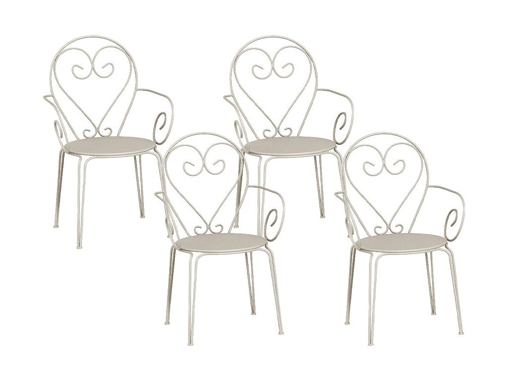 Set of 4 stackable metal garden chairs in wrought iron style - Beige -