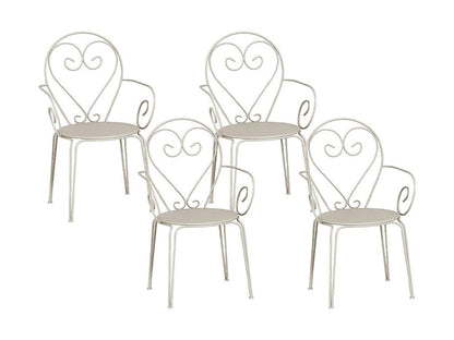 Set of 4 stackable metal garden chairs in wrought iron style - Beige -
