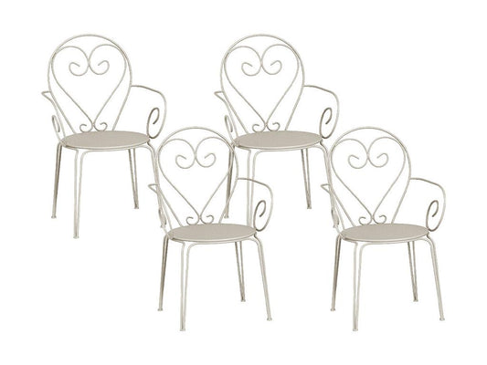Set of 4 stackable metal garden chairs in wrought iron style - Beige -