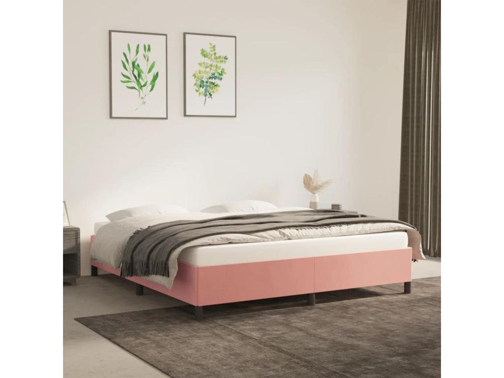 Pink velvet bed frame without mattress, 160x200 cm
