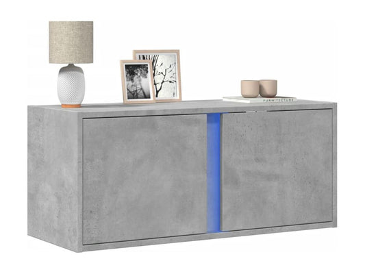 Wall-mounted TV unit with LED lighting, concrete grey, 80x31x35 cm
